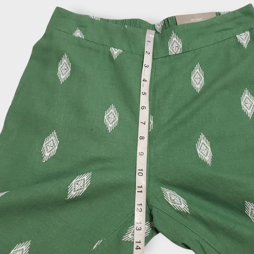 NWT Soft Surroundings Green Embroidered Linen Blend Wide Leg Crop Pants Small - Picture 9 of 12